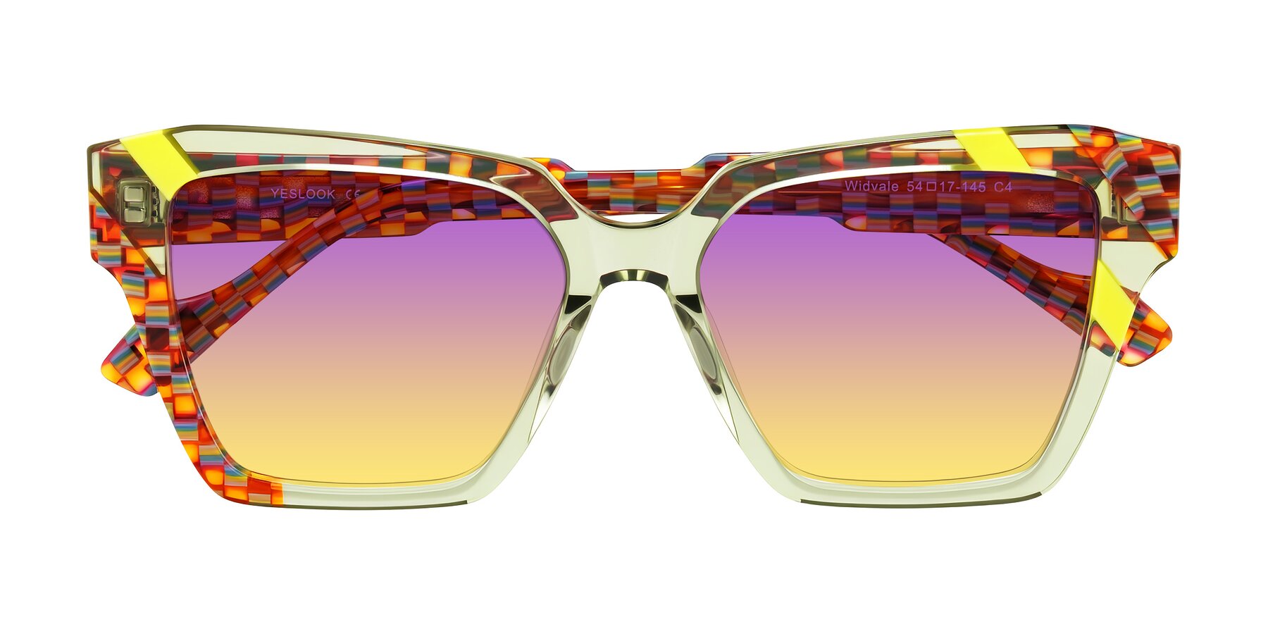 Folded Front of Widvale in Sage Mosaic with Purple / Yellow Gradient Lenses