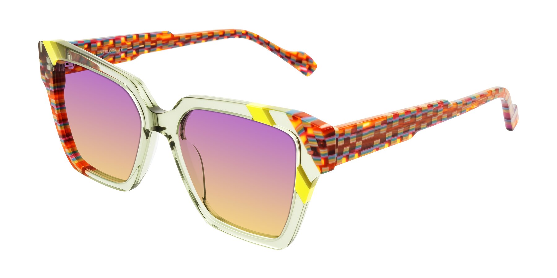 Angle of Widvale in Sage Mosaic with Purple / Yellow Gradient Lenses