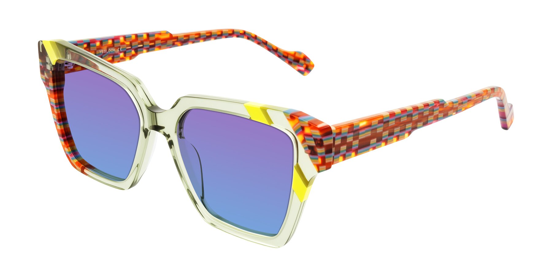 Angle of Widvale in Sage Mosaic with Purple / Blue Gradient Lenses