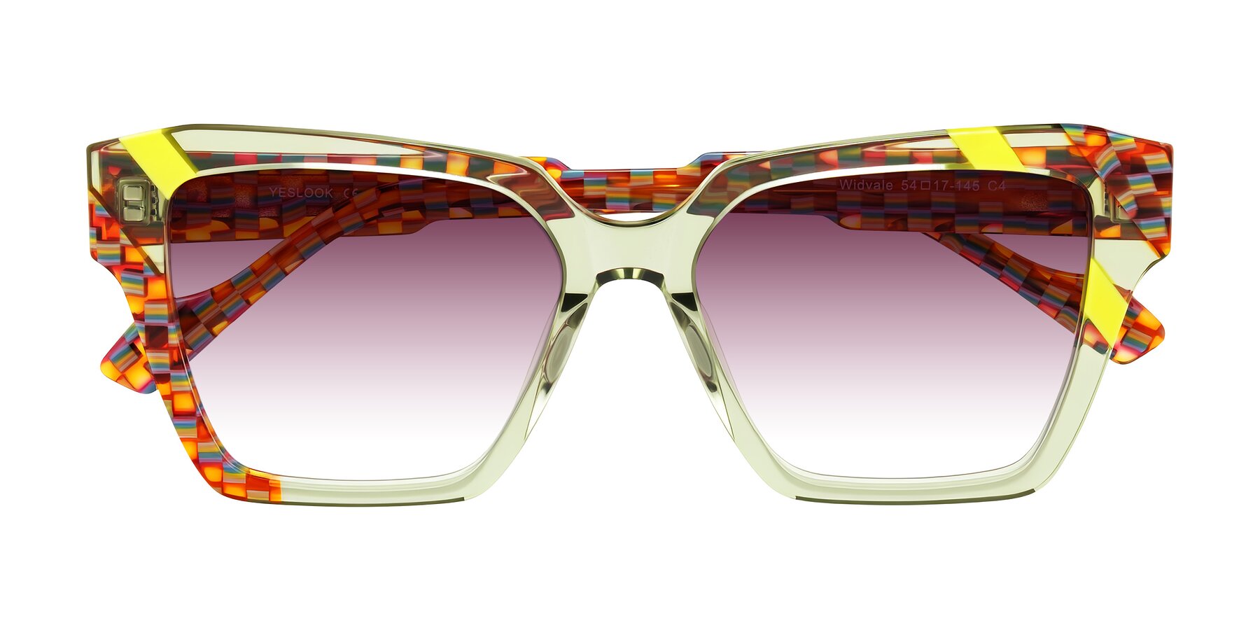 Folded Front of Widvale in Sage Mosaic with Wine Gradient Lenses