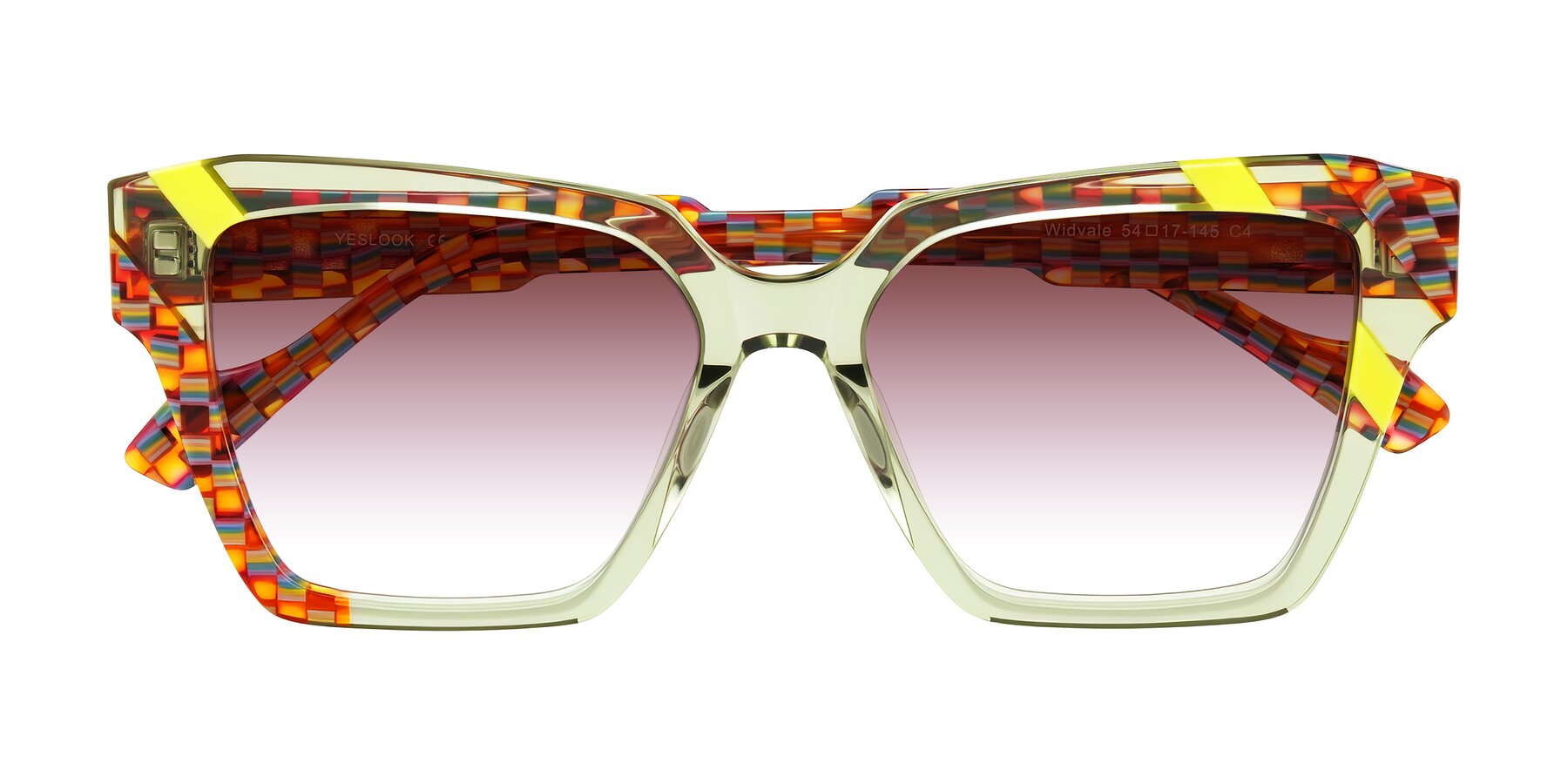 Folded Front of Widvale in Sage Mosaic with Garnet Gradient Lenses