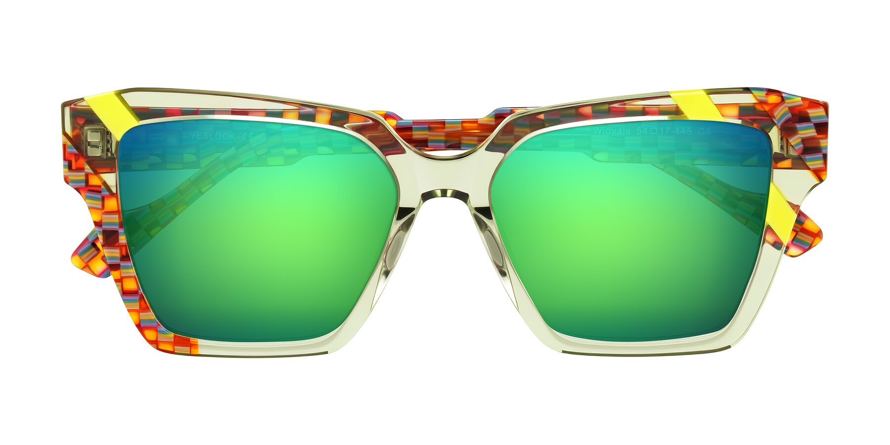 Folded Front of Widvale in Sage Mosaic with Green Mirrored Lenses