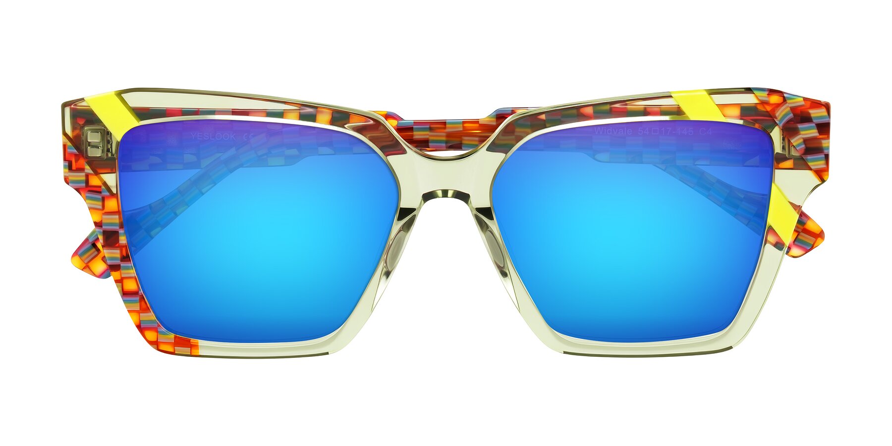 Folded Front of Widvale in Sage Mosaic with Blue Mirrored Lenses