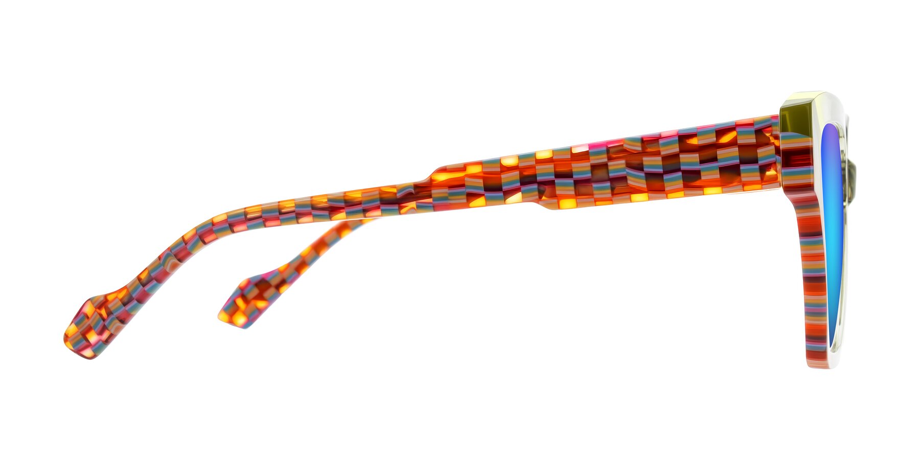 Side of Widvale in Sage Mosaic with Blue Mirrored Lenses
