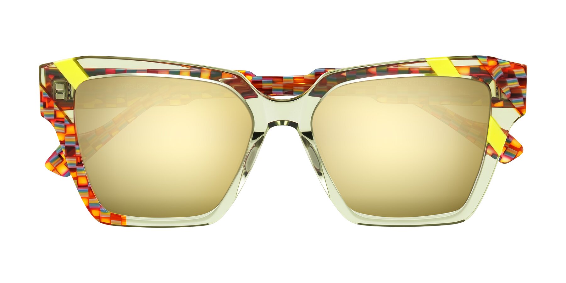 Folded Front of Widvale in Sage Mosaic with Gold Mirrored Lenses