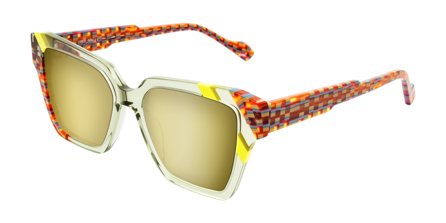 Angle of Widvale in Sage Mosaic with Gold Mirrored Lenses