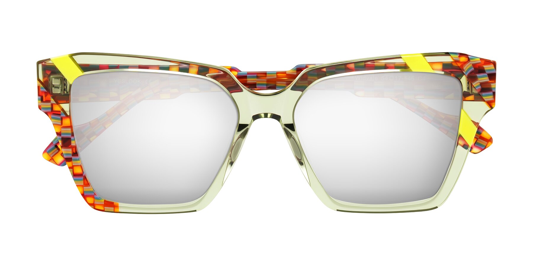 Folded Front of Widvale in Sage Mosaic with Silver Mirrored Lenses