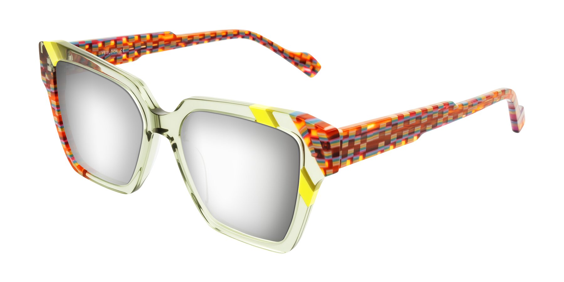 Angle of Widvale in Sage Mosaic with Silver Mirrored Lenses