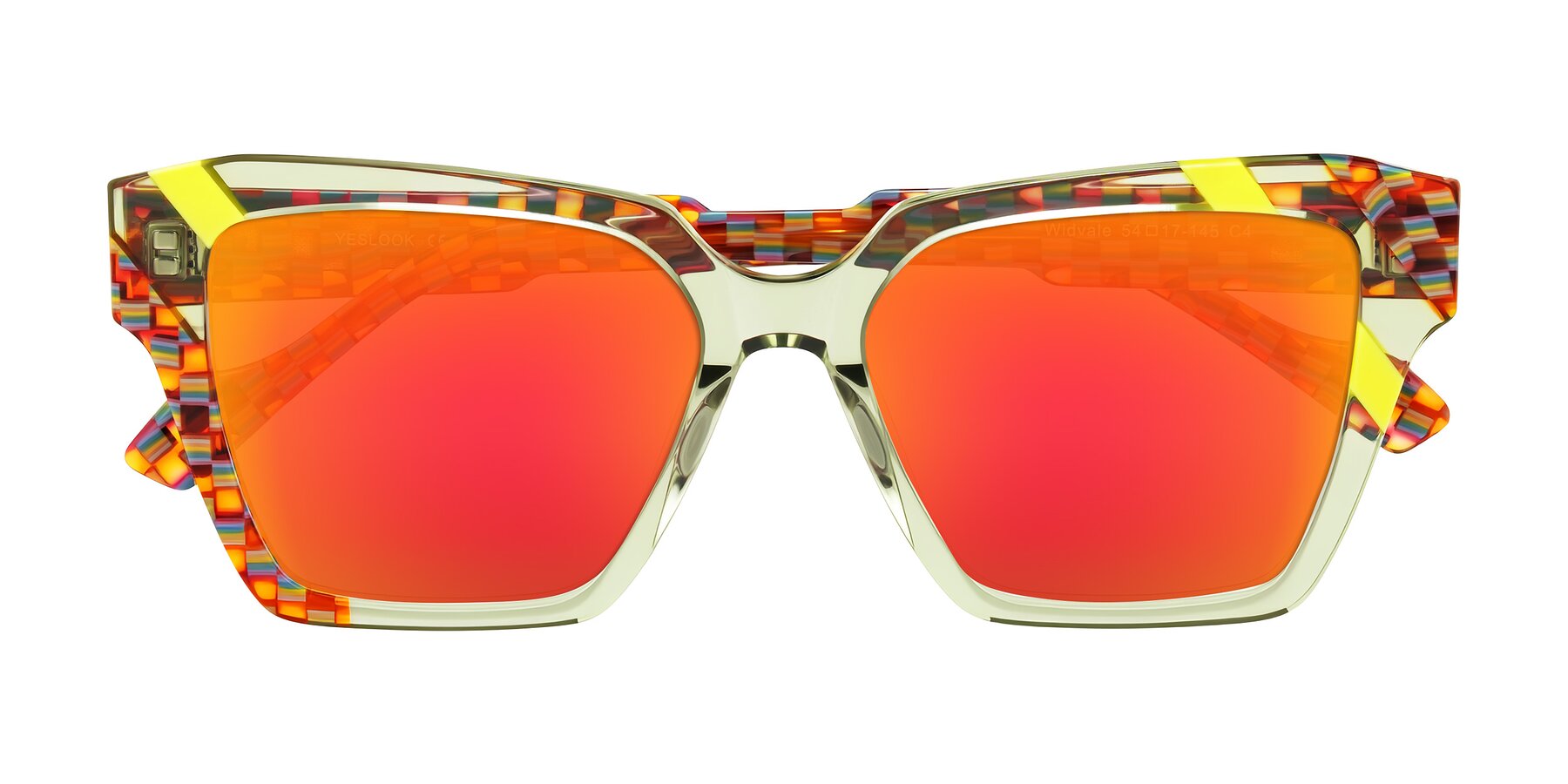 Folded Front of Widvale in Sage Mosaic with Red Gold Mirrored Lenses