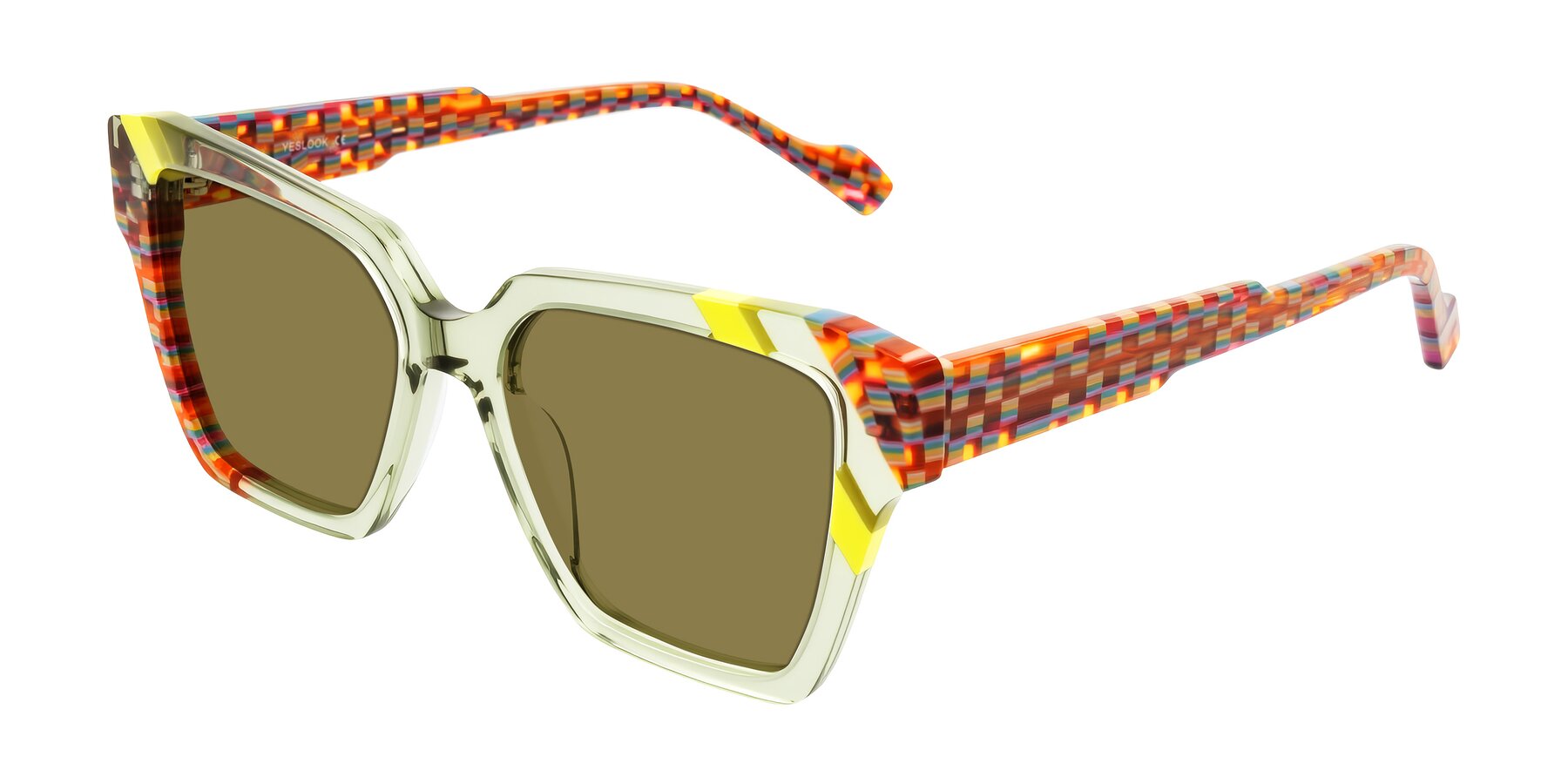 Angle of Widvale in Sage Mosaic with Brown Polarized Lenses