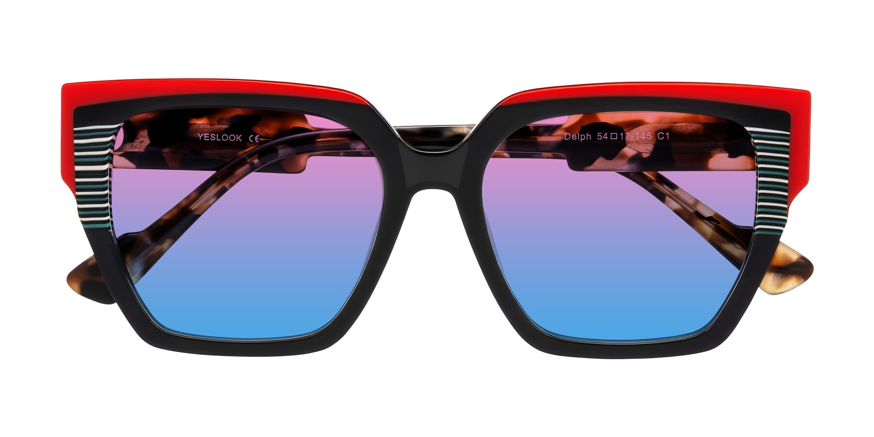 Folded Front of Delph in Crimson Track with Pink / Blue Gradient Lenses
