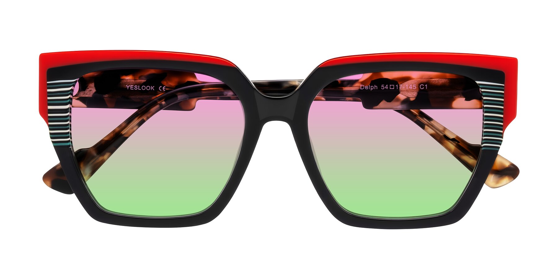 Folded Front of Delph in Crimson Track with Pink / Green Gradient Lenses