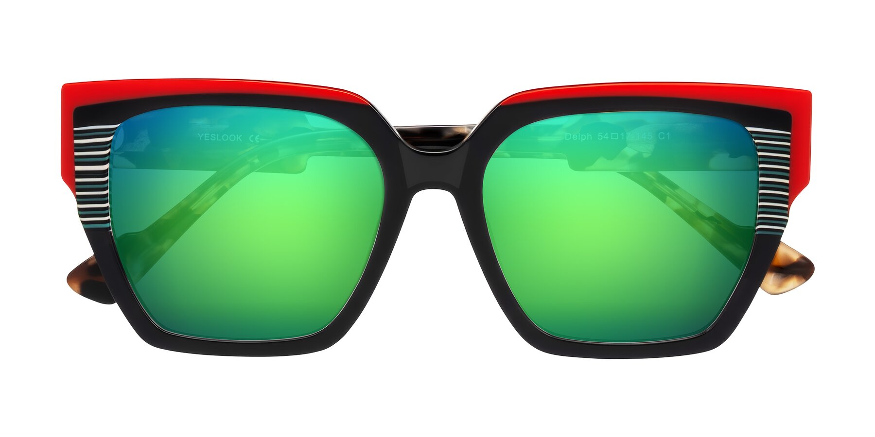 Folded Front of Delph in Crimson Track with Green Mirrored Lenses
