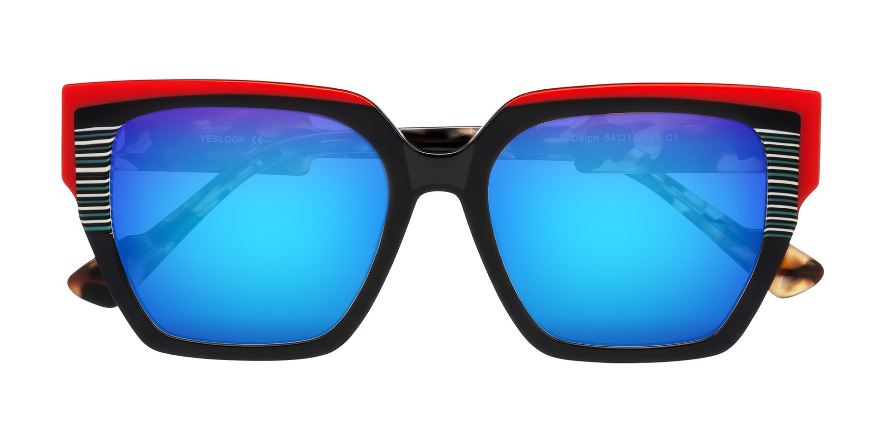 Folded Front of Delph in Crimson Track with Blue Mirrored Lenses