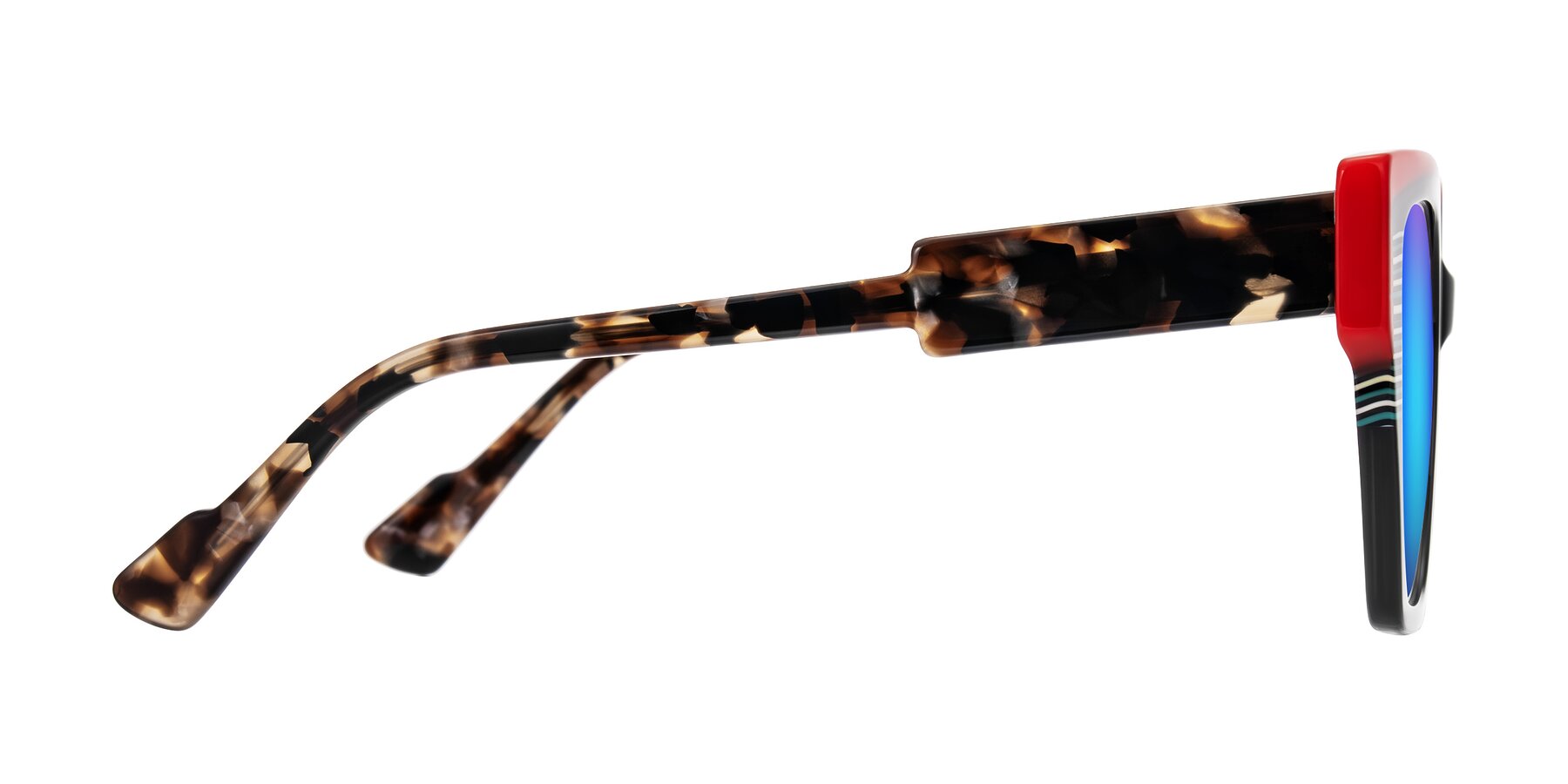 Side of Delph in Crimson Track with Blue Mirrored Lenses
