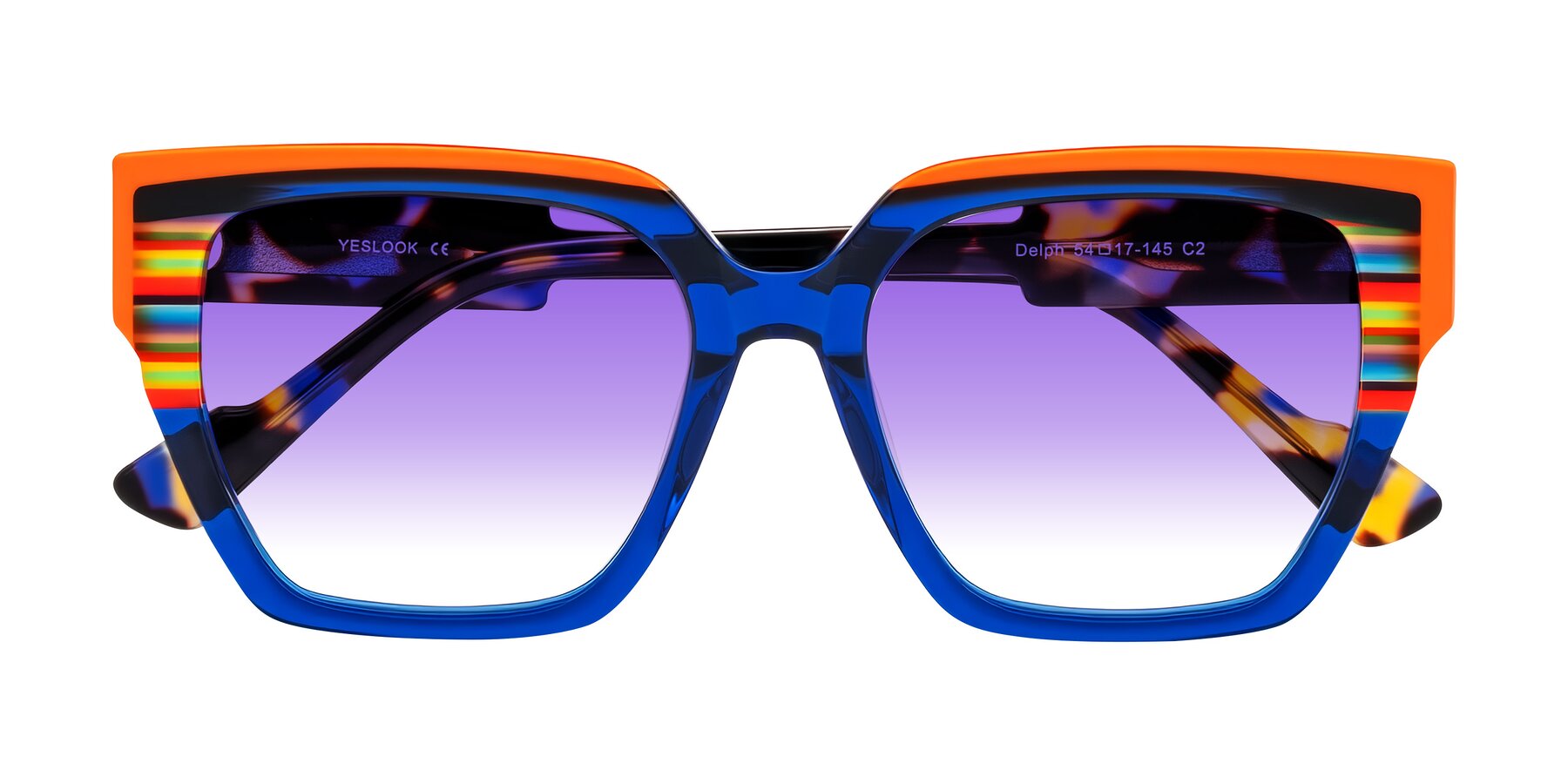 Folded Front of Delph in Cobalt Sprint with Purple Gradient Lenses