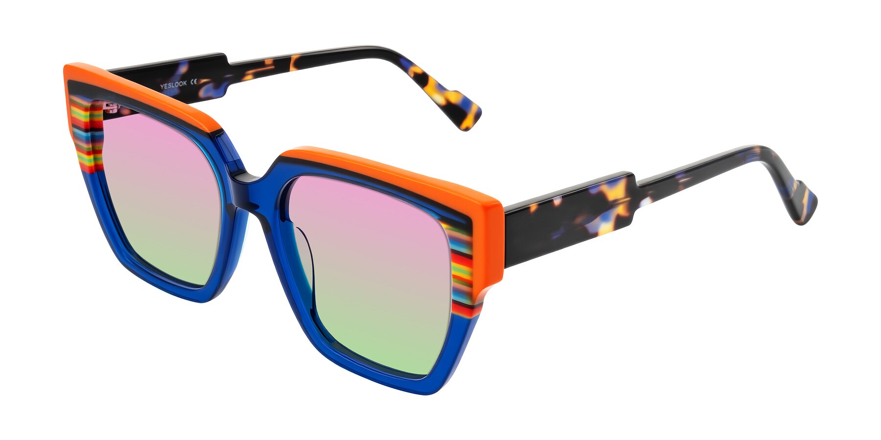 Angle of Delph in Cobalt Sprint with Pink / Green Gradient Lenses