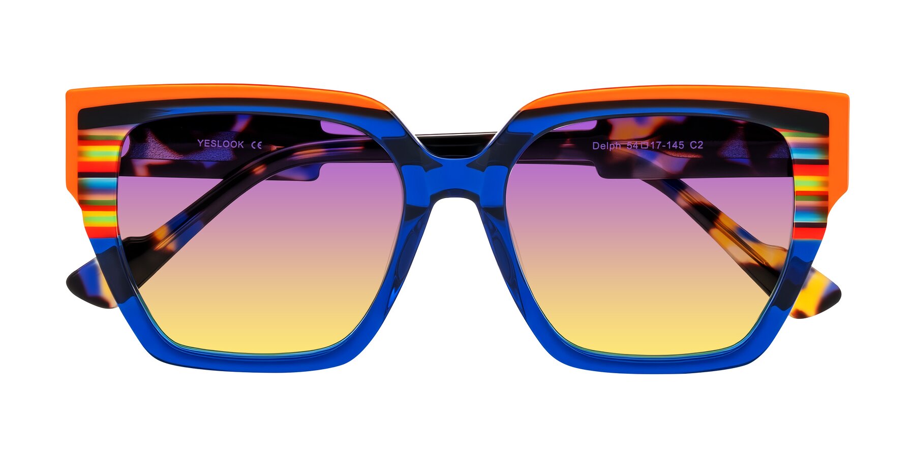 Folded Front of Delph in Cobalt Sprint with Purple / Yellow Gradient Lenses