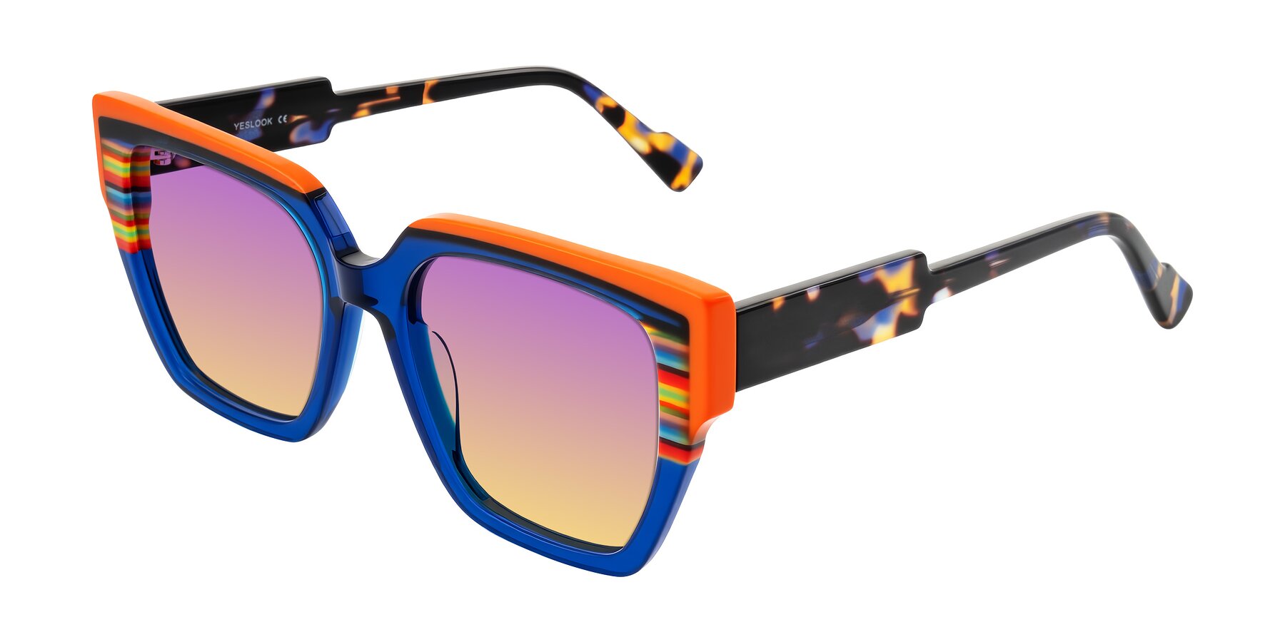 Angle of Delph in Cobalt Sprint with Purple / Yellow Gradient Lenses