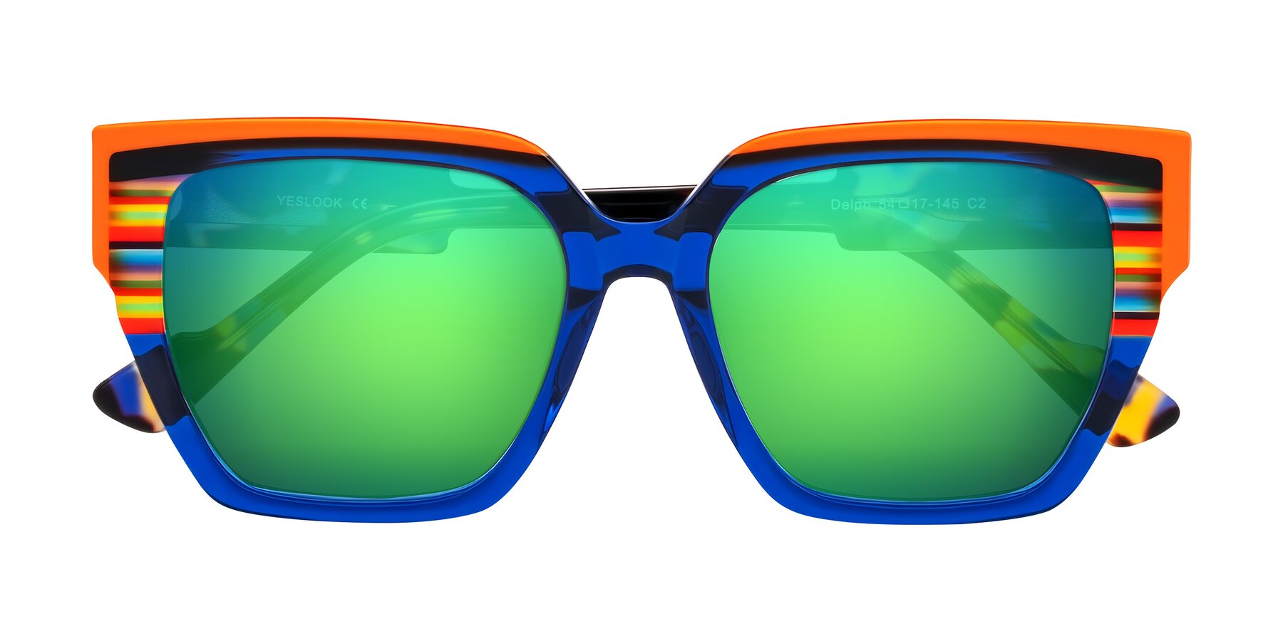 Folded Front of Delph in Cobalt Sprint with Green Mirrored Lenses