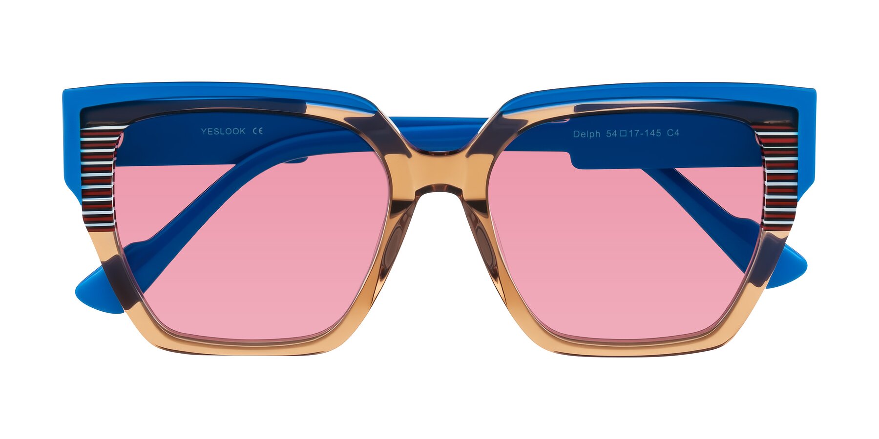 Folded Front of Delph in Mocha Circuit with Pink Tinted Lenses