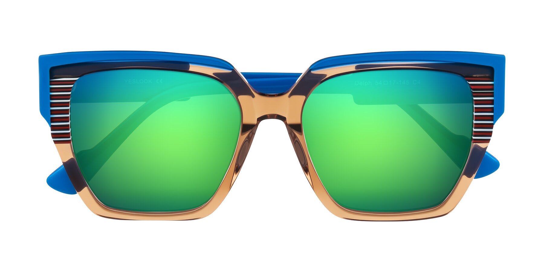 Folded Front of Delph in Mocha Circuit with Green Mirrored Lenses