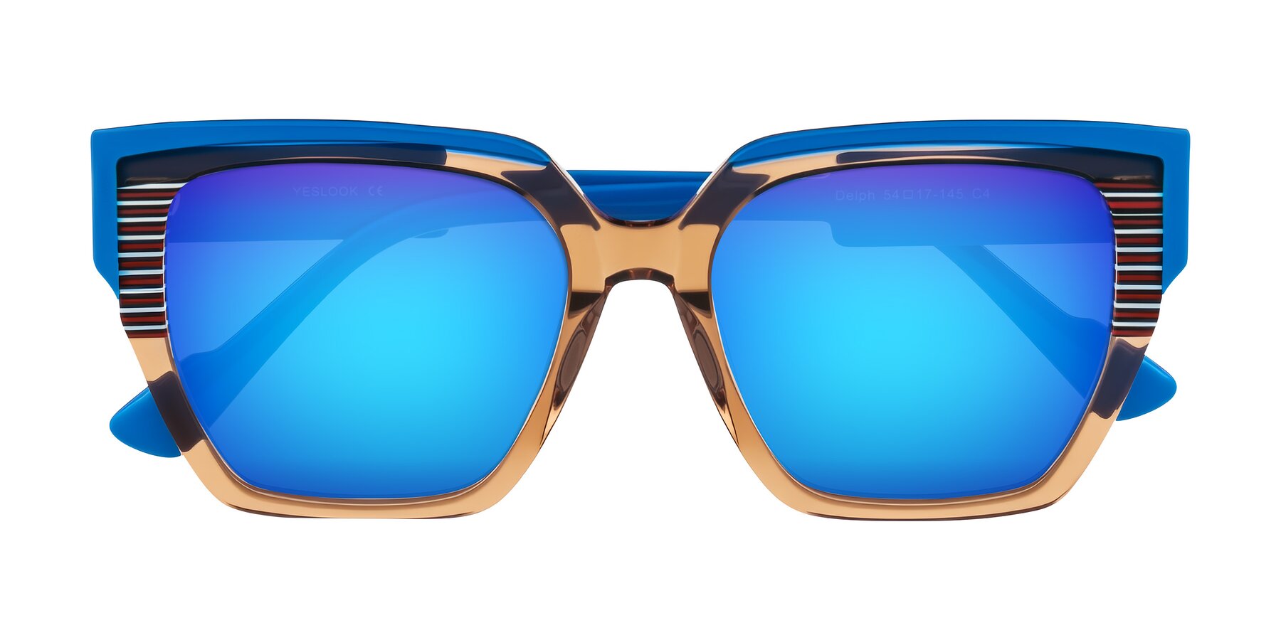 Folded Front of Delph in Mocha Circuit with Blue Mirrored Lenses