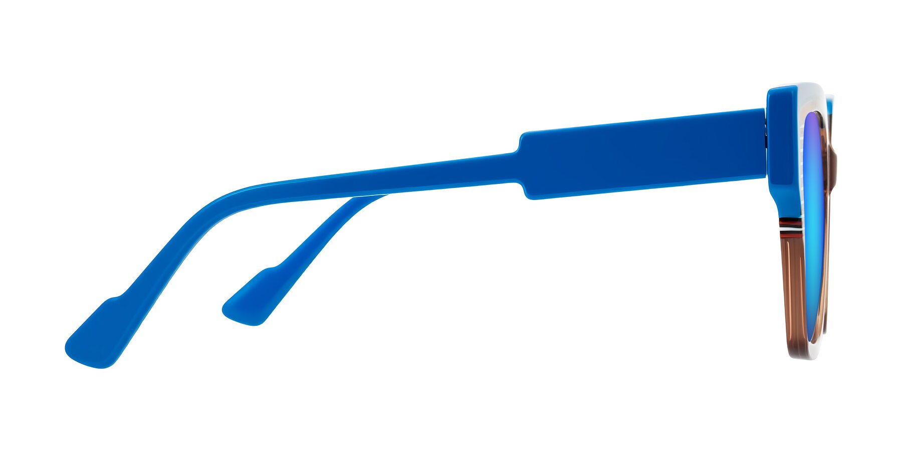 Side of Delph in Mocha Circuit with Blue Mirrored Lenses