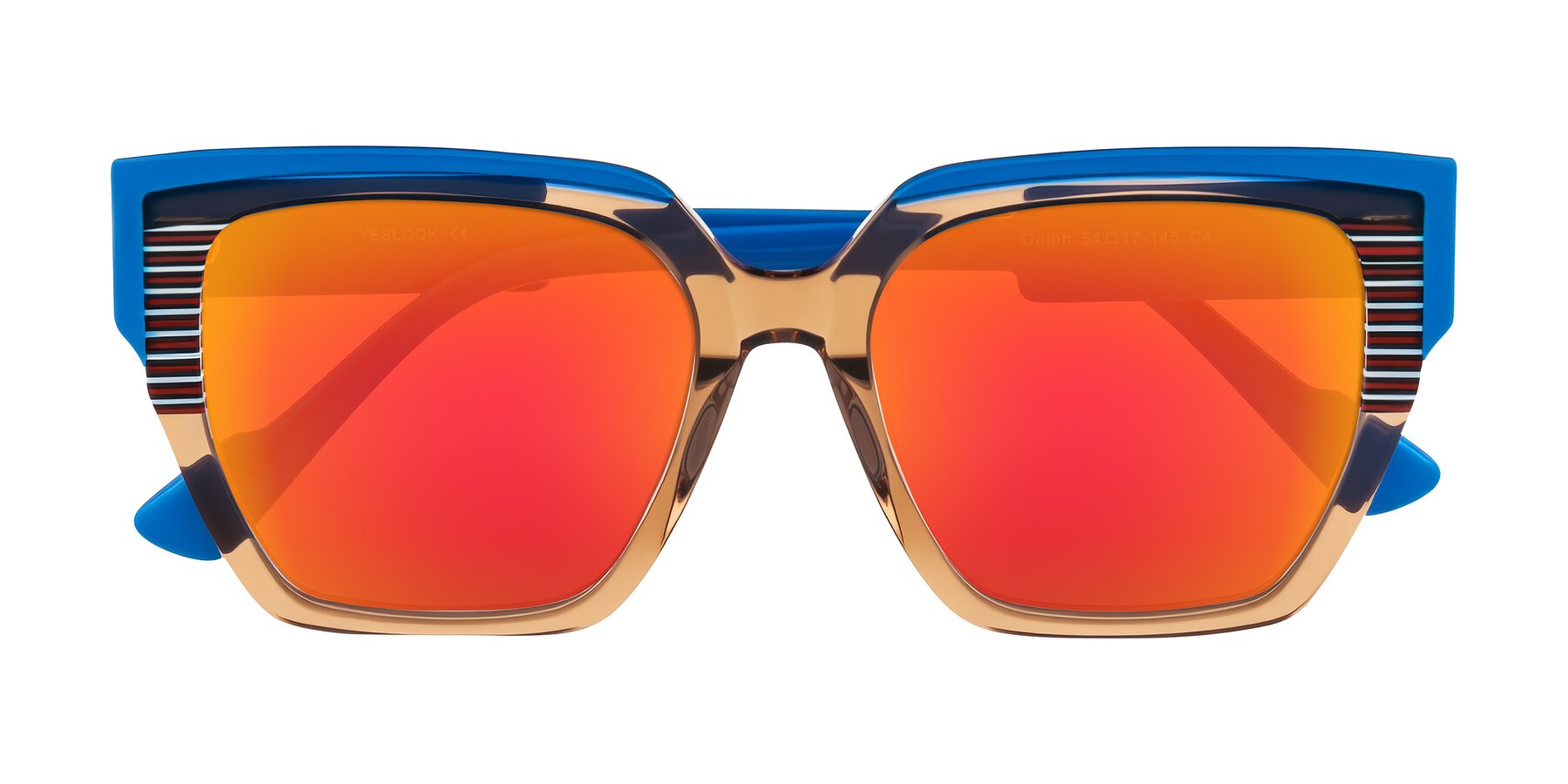 Folded Front of Delph in Mocha Circuit with Red Gold Mirrored Lenses