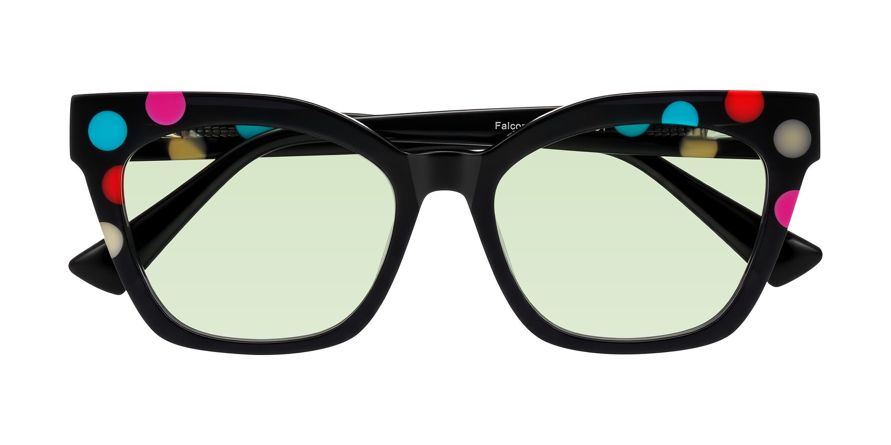 Folded Front of Falcon in Midnight Spots with Light Green Tinted Lenses