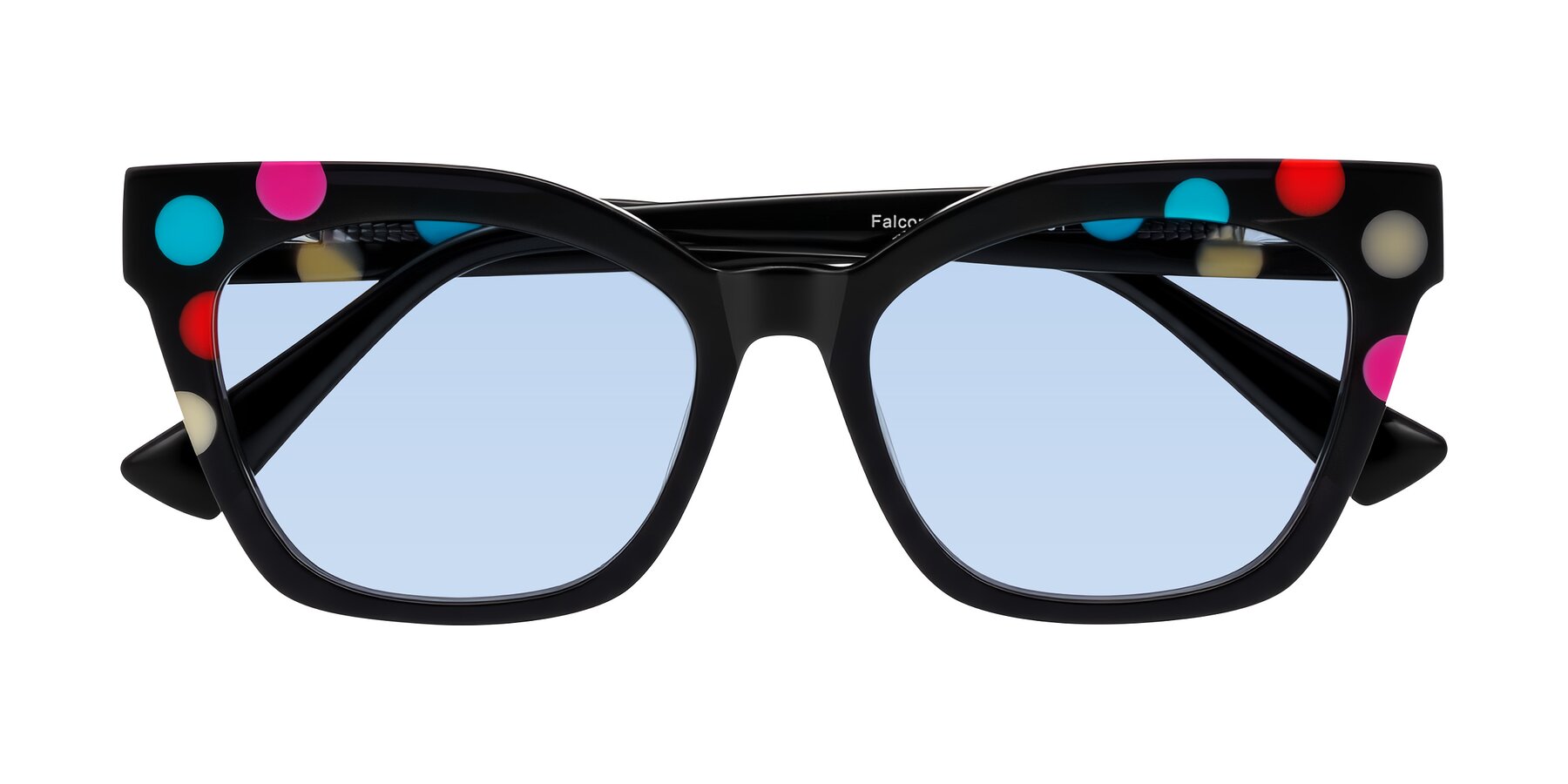 Folded Front of Falcon in Midnight Spots with Light Blue Tinted Lenses