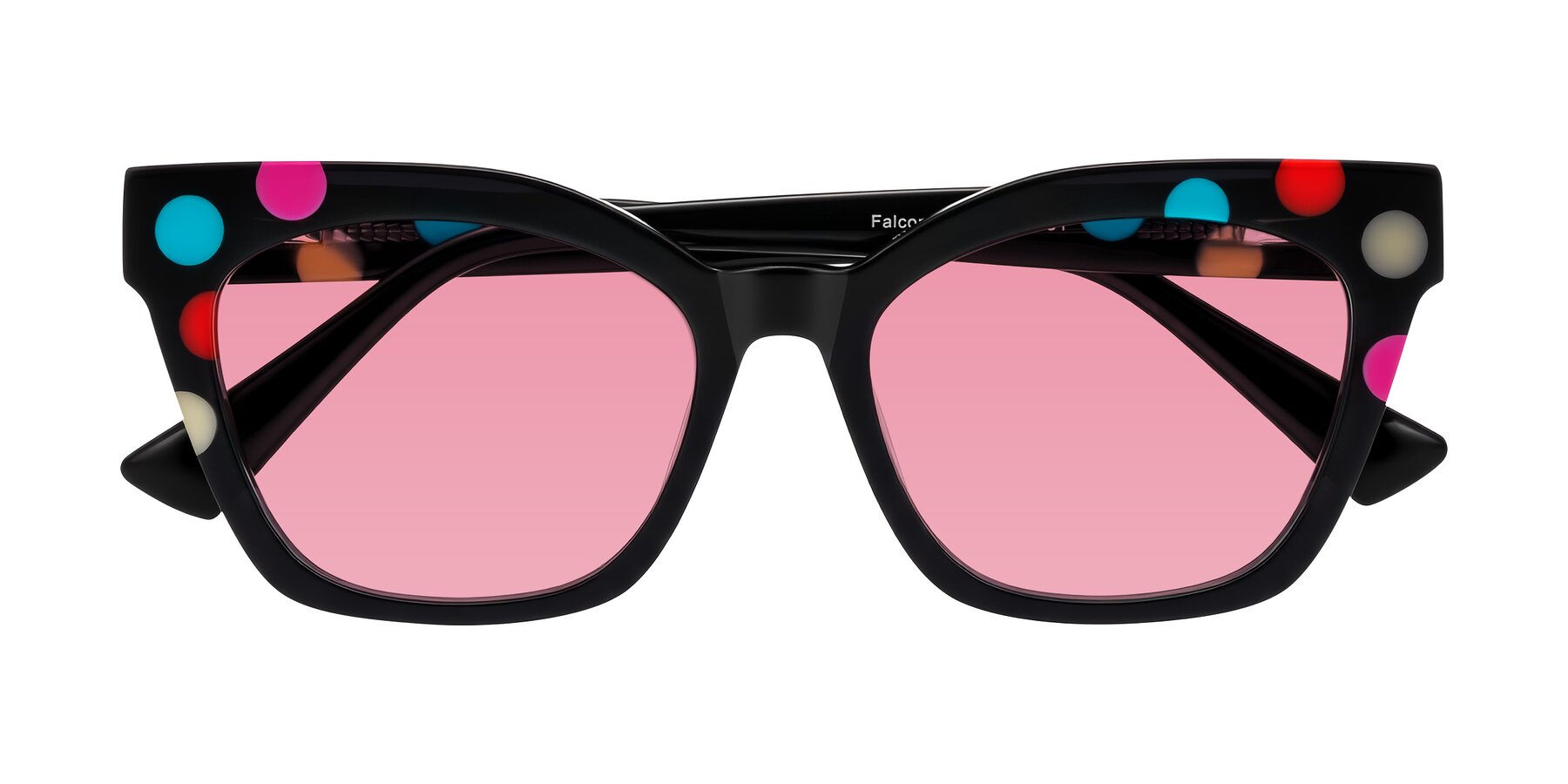Folded Front of Falcon in Midnight Spots with Pink Tinted Lenses