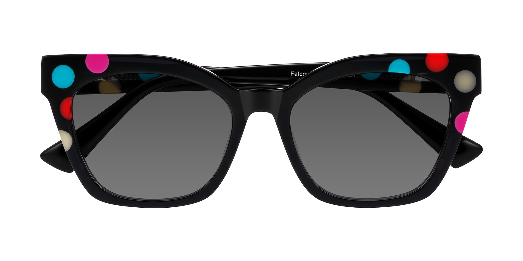Folded Front of Falcon in Midnight Spots with Medium Gray Tinted Lenses