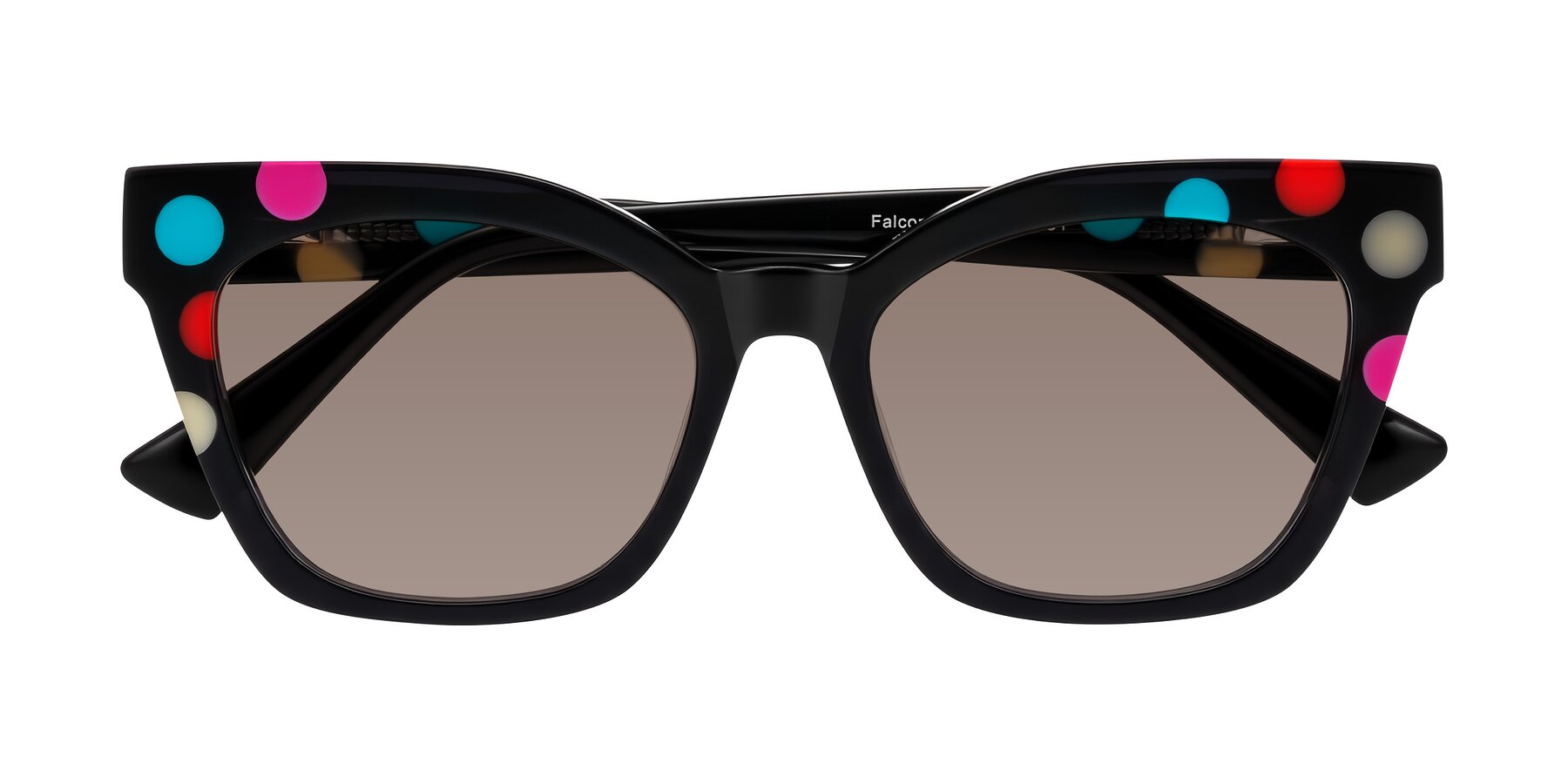Folded Front of Falcon in Midnight Spots with Medium Brown Tinted Lenses