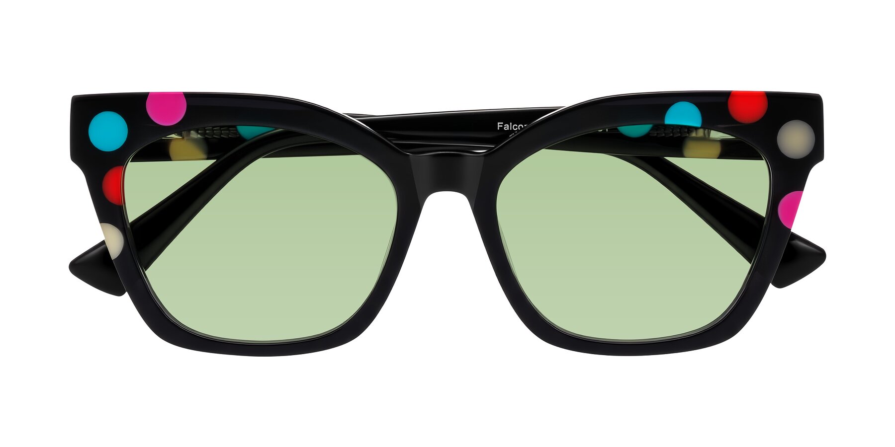 Folded Front of Falcon in Midnight Spots with Medium Green Tinted Lenses