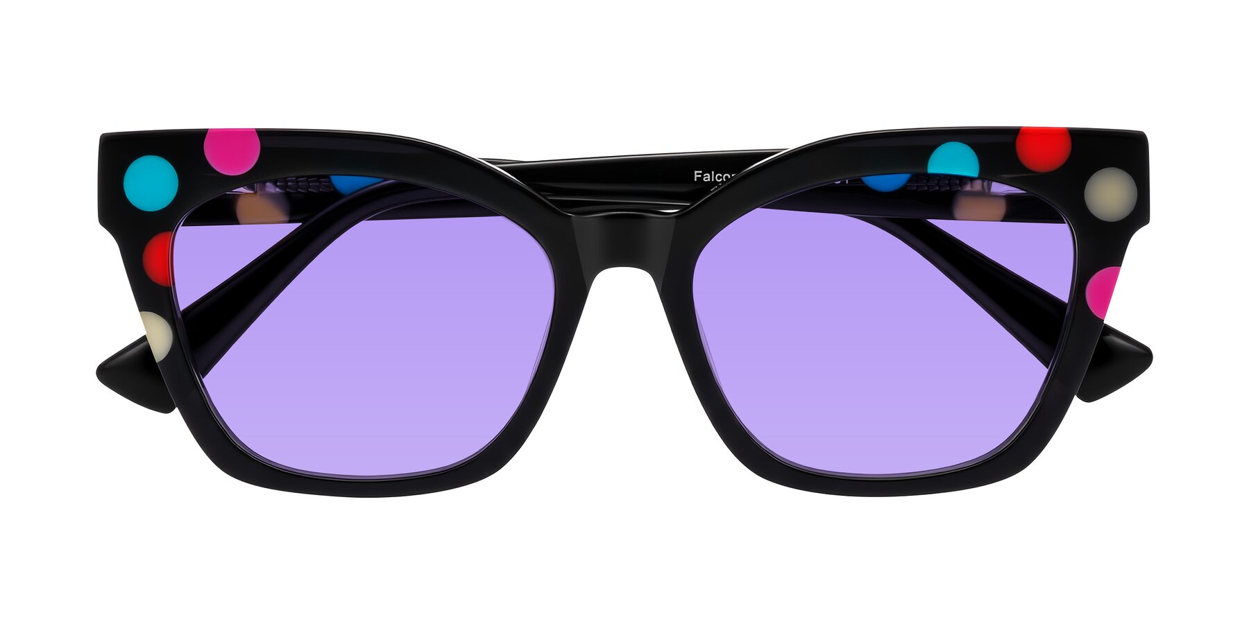 Folded Front of Falcon in Midnight Spots with Medium Purple Tinted Lenses