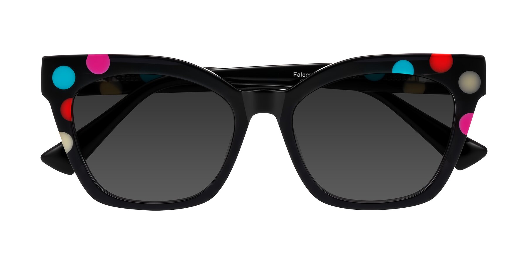 Folded Front of Falcon in Midnight Spots with Gray Tinted Lenses