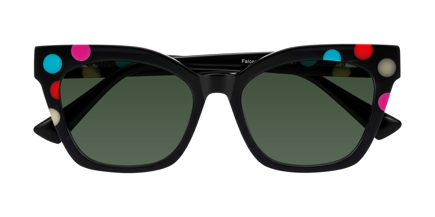 Folded Front of Falcon in Midnight Spots with Green Tinted Lenses