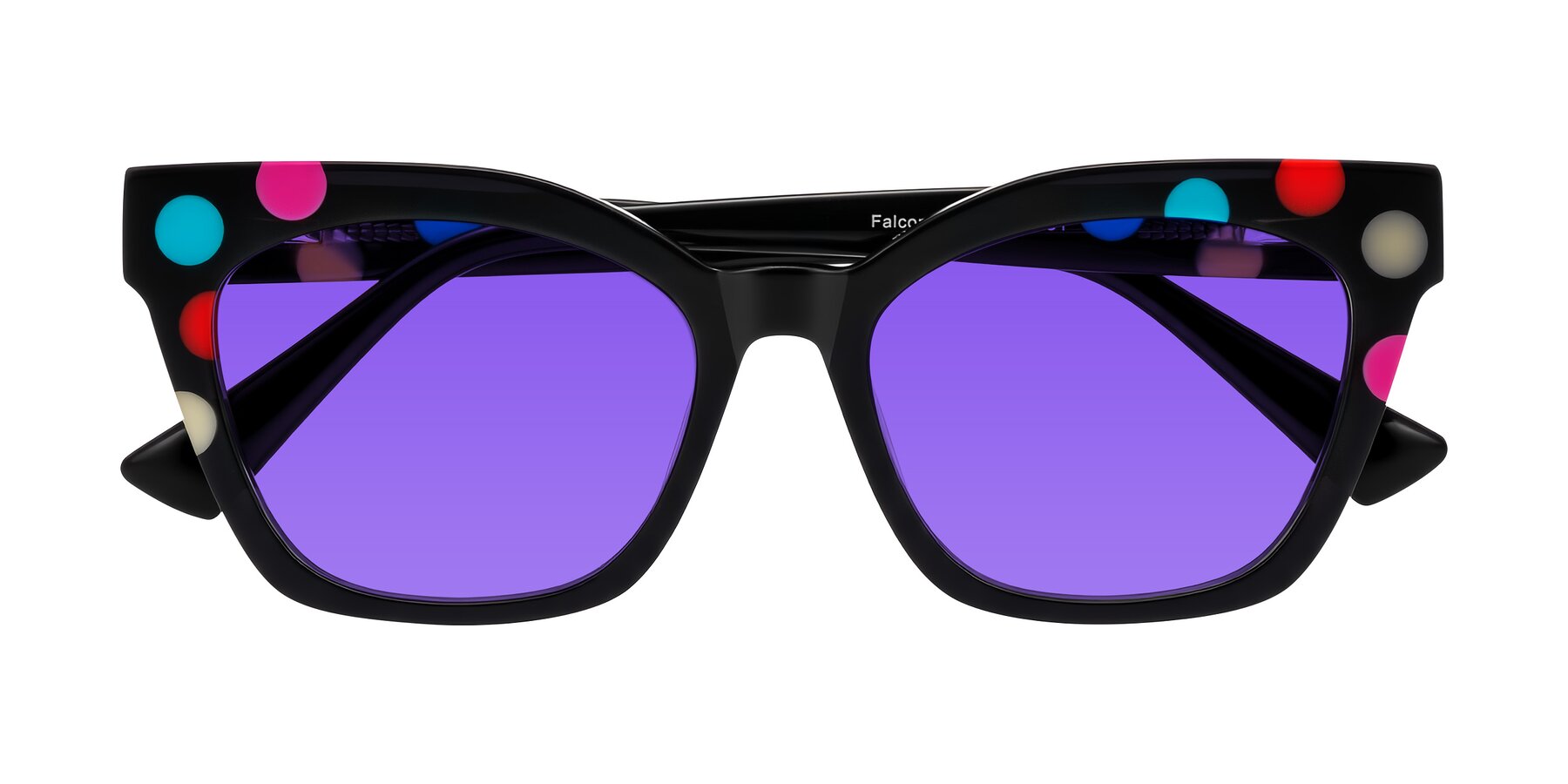 Folded Front of Falcon in Midnight Spots with Purple Tinted Lenses