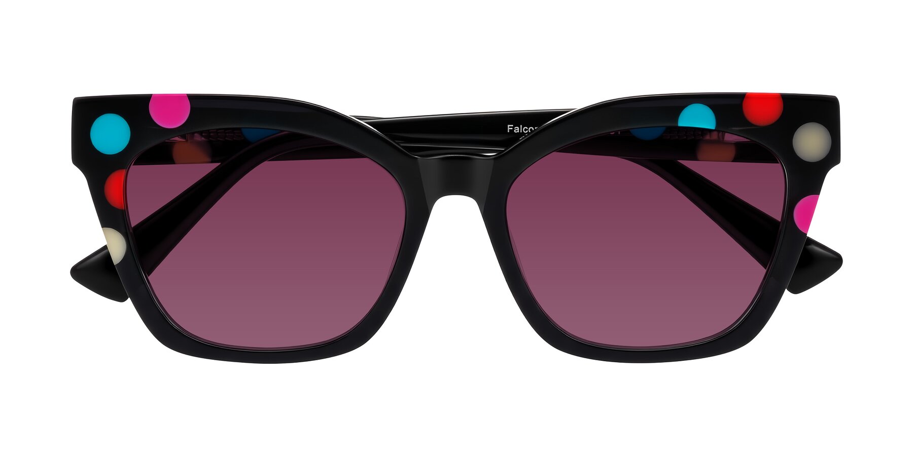 Folded Front of Falcon in Midnight Spots with Wine Tinted Lenses