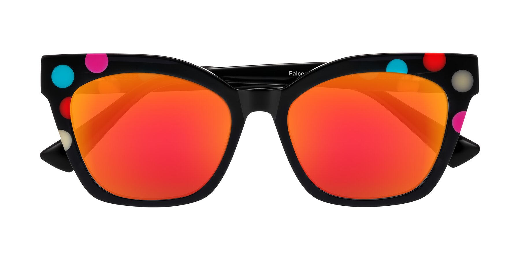 Folded Front of Falcon in Midnight Spots with Red Gold Mirrored Lenses