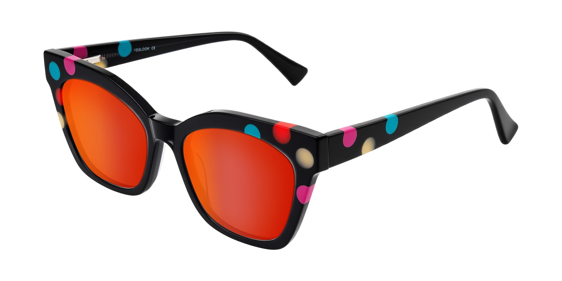 Angle of Falcon in Midnight Spots with Red Gold Mirrored Lenses