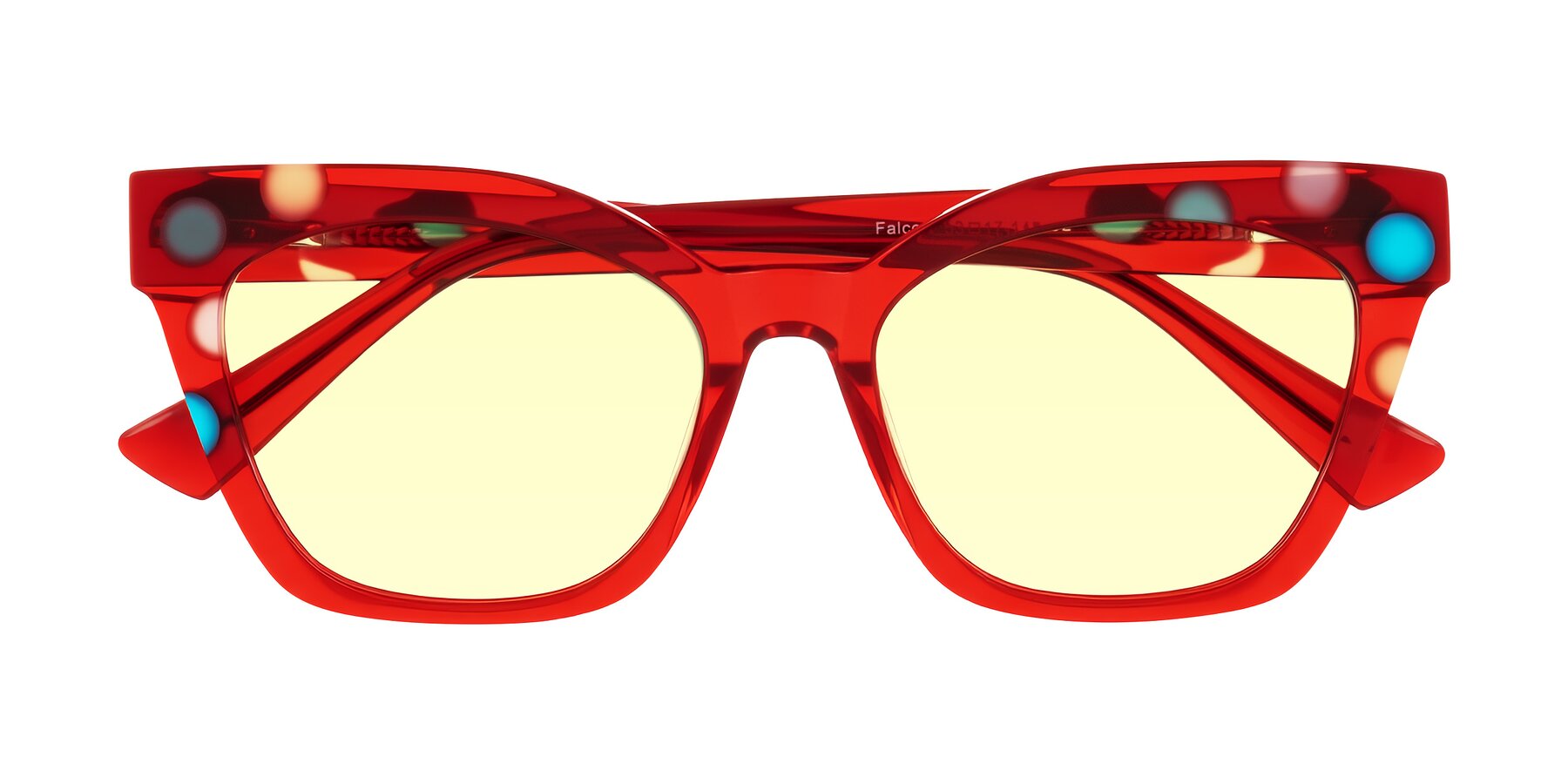 Ladybug Red Retro-Vintage Acetate Cat-Eye Tinted Sunglasses with Light Yellow Sunwear Lenses - Falcon