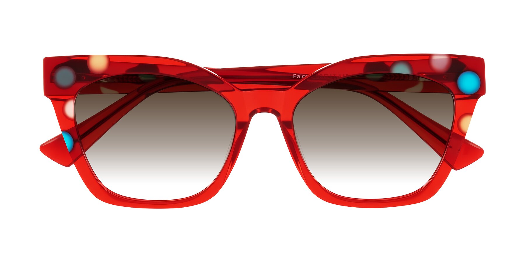 Ladybug Red Retro-Vintage Acetate Cat-Eye Gradient Sunglasses with Brown Sunwear Lenses - Falcon