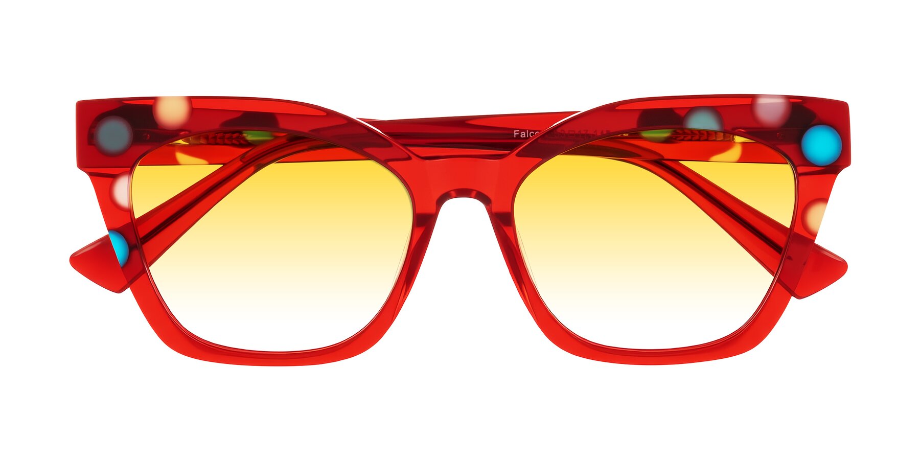 Ladybug Red Retro-Vintage Acetate Cat-Eye Gradient Sunglasses with Yellow Sunwear Lenses - Falcon