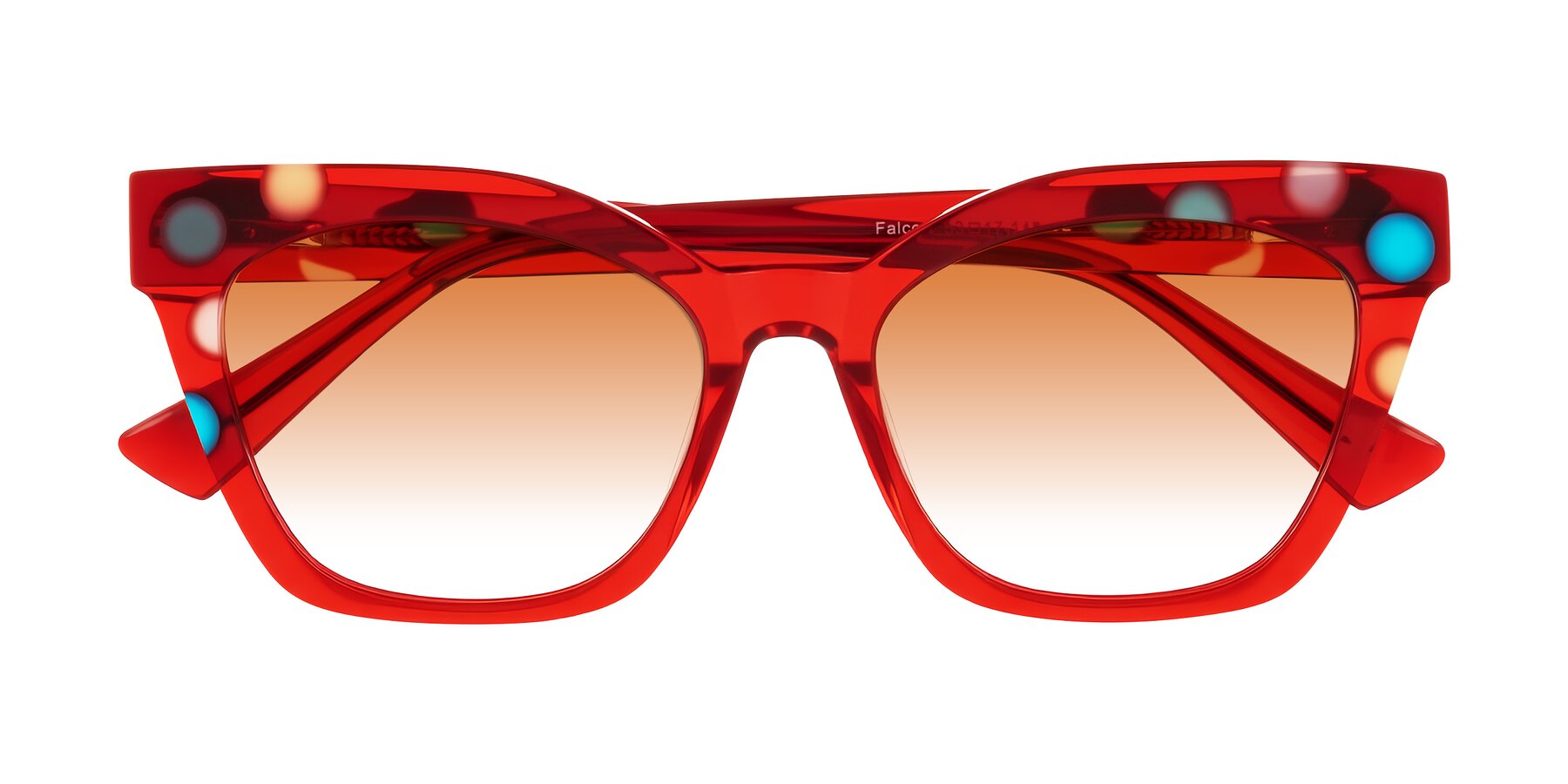 Ladybug Red Retro-Vintage Acetate Cat-Eye Gradient Sunglasses with Orange Sunwear Lenses - Falcon