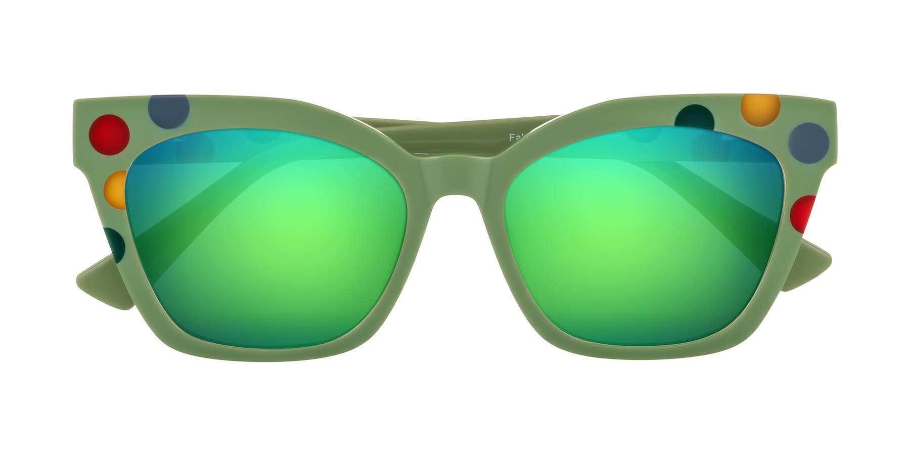 Folded Front of Falcon in Ladybug Red with Green Mirrored Lenses