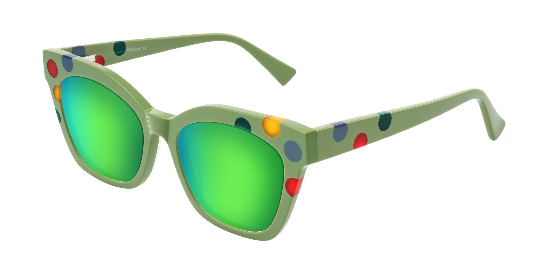 Angle of Falcon in Ladybug Red with Green Mirrored Lenses