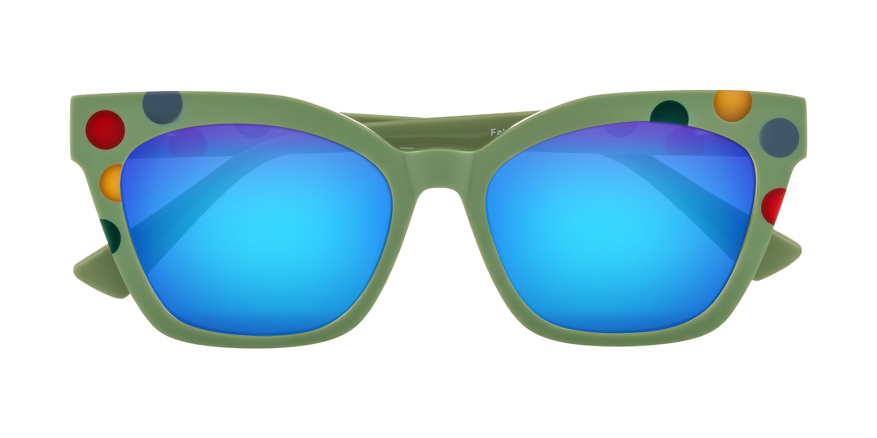Folded Front of Falcon in Ladybug Red with Blue Mirrored Lenses