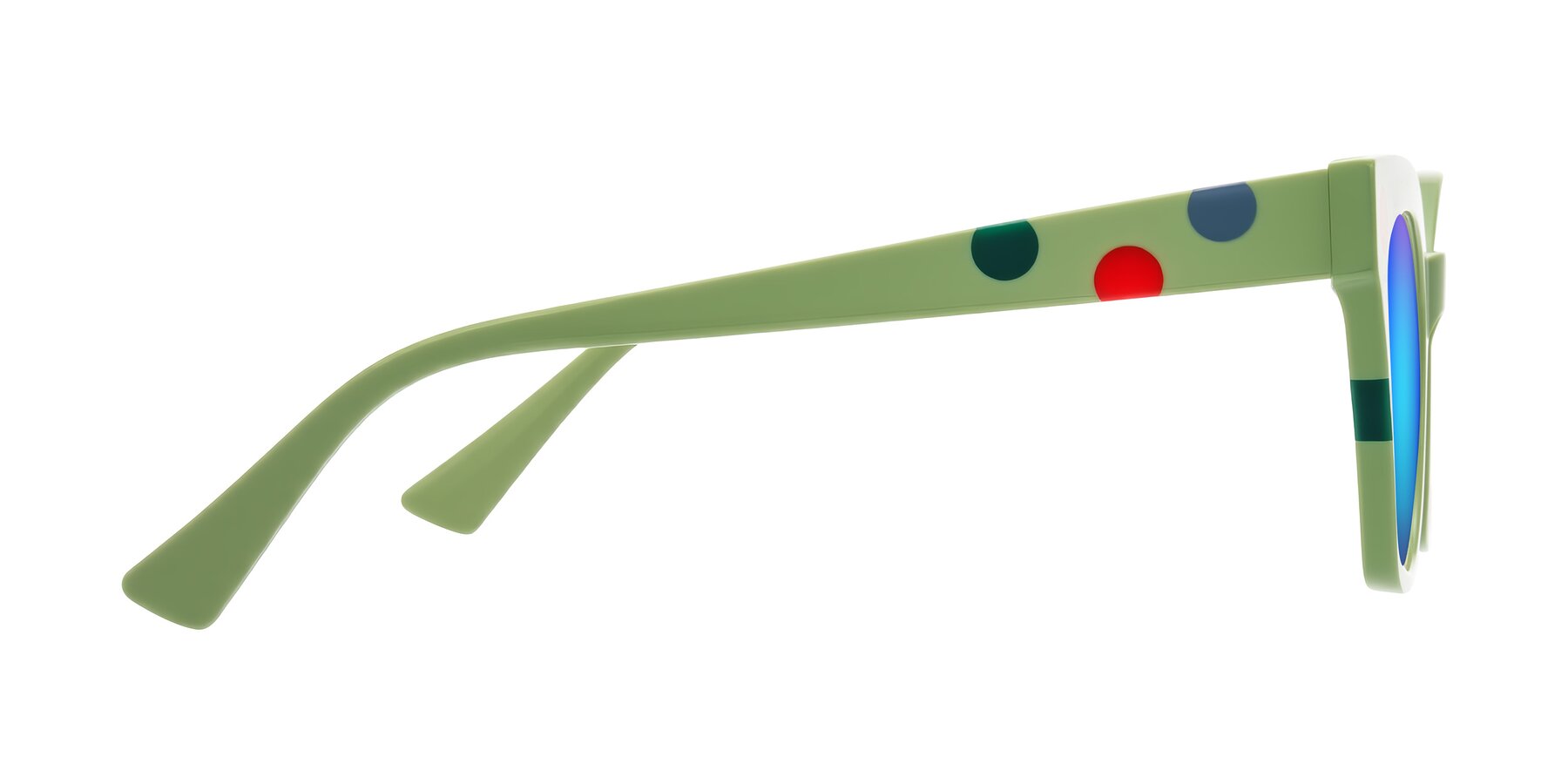 Side of Falcon in Ladybug Red with Blue Mirrored Lenses